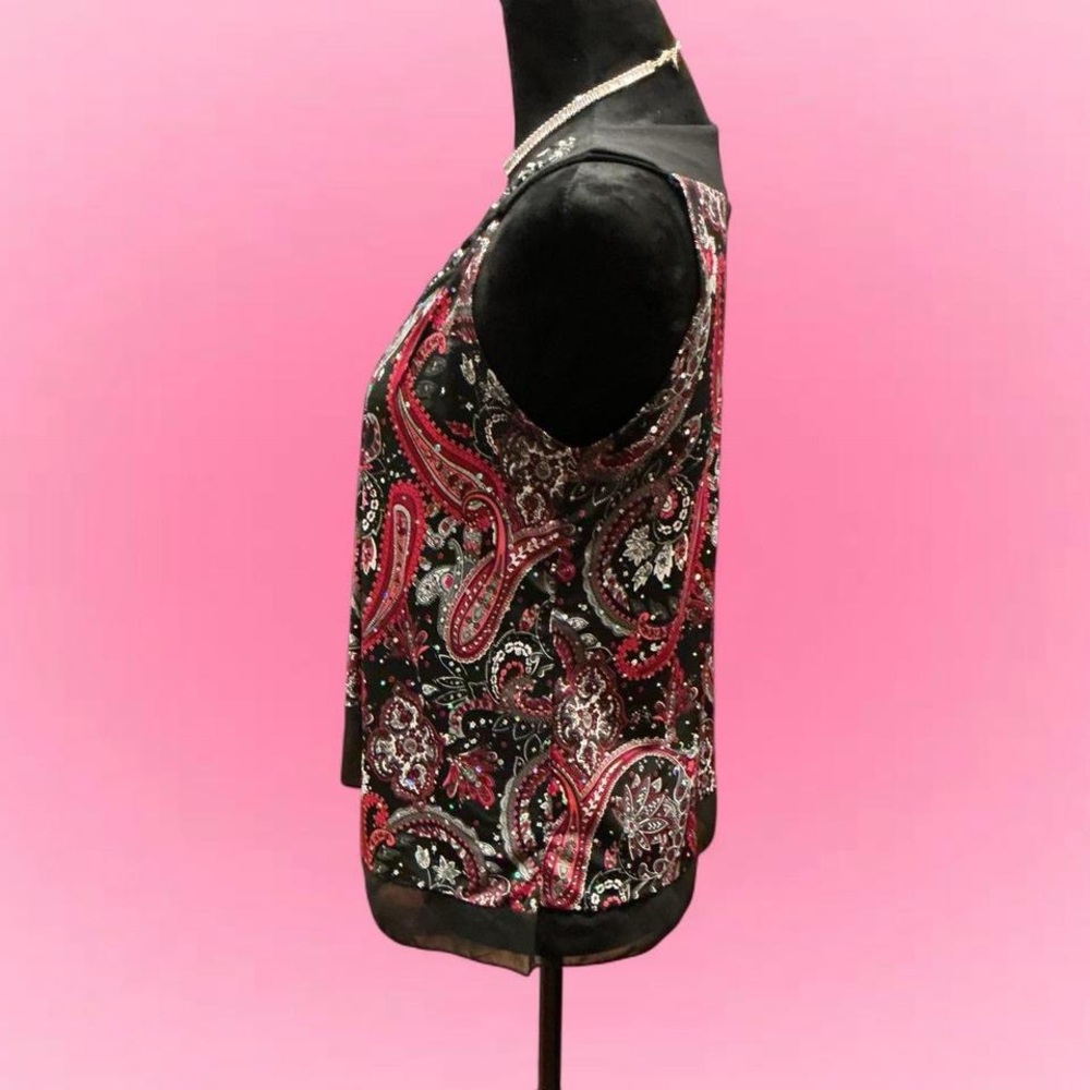 Dressbarn Black and Red Paisley Tank Top with Embellished Neckline - Picture 3 of 5